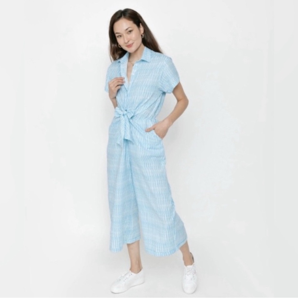 Smash + Tess Blue Cropped Jumpsuit with Belted Waist
